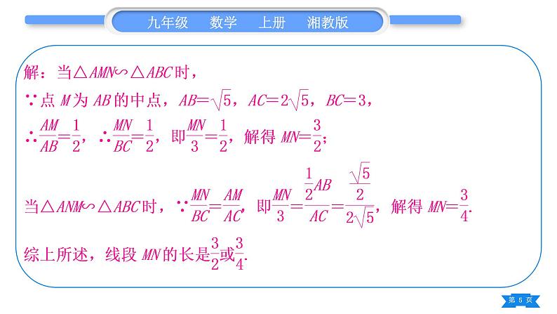 湘教版九年级数学上第3章图形的相似3.4相似三角形的判定与性质小专题(五) 相似三角形判定的基本模型习题课件05