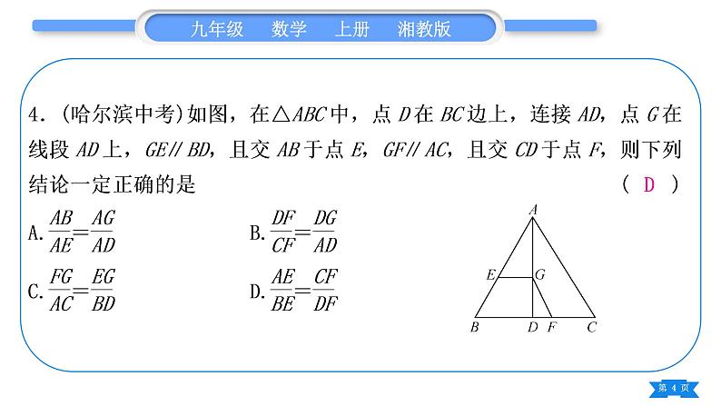 湘教版九年级数学上第3章图形的相似中考重热点突破习题课件04