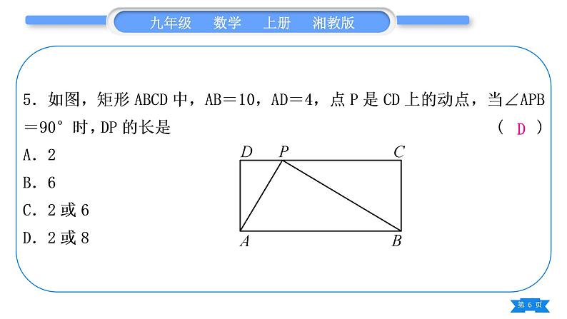 湘教版九年级数学上单元周周测(十一)(图形的相似)习题课件第6页