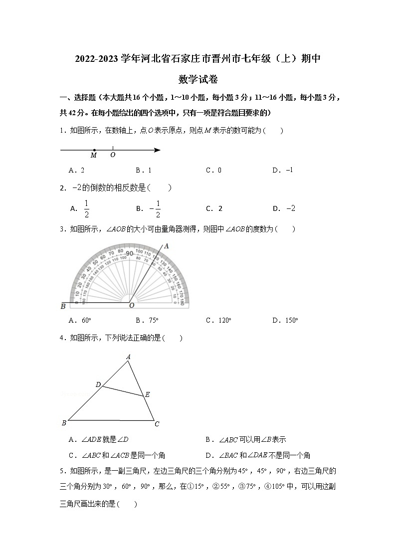 _河北省石家庄市晋州市2022-2023学年七年级上学期期中数学试卷(含答案)第1页