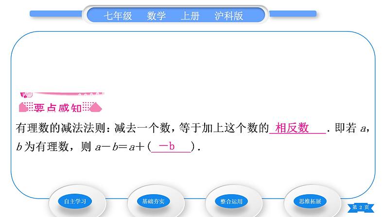 沪科版七年级数学上第1章有理数1.4有理数的加减1.4.2有理数的减法习题课件02