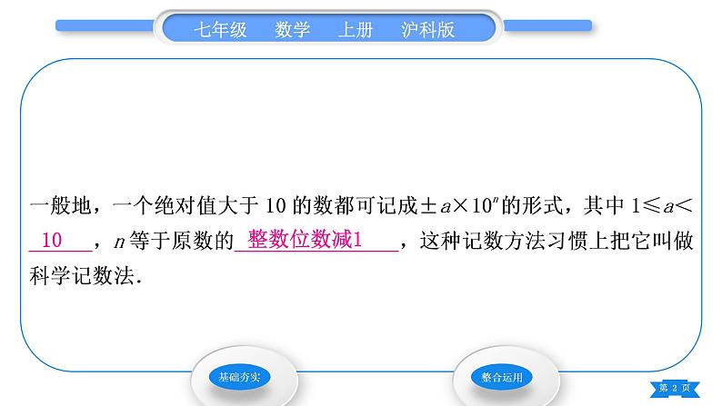 沪科版七年级数学上第1章有理数1.6有理数的乘方第2课时科学记数法习题课件第2页