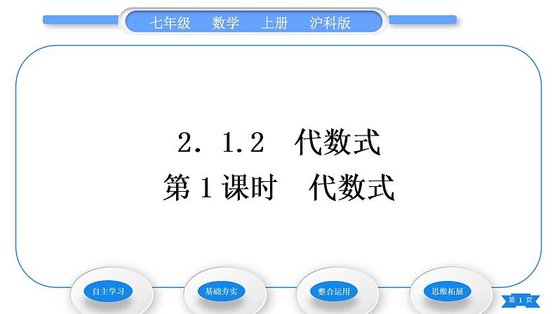 沪科版七年级数学上第2章整式加减2.1代数式2.1.2代数式第1课时代数式习题课件01