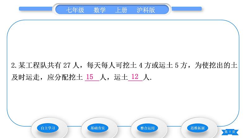 沪科版七年级数学上第3章一次方程与方程组3.4二元一次方程组的应用第2课时配套与图表信息问题习题课件第7页