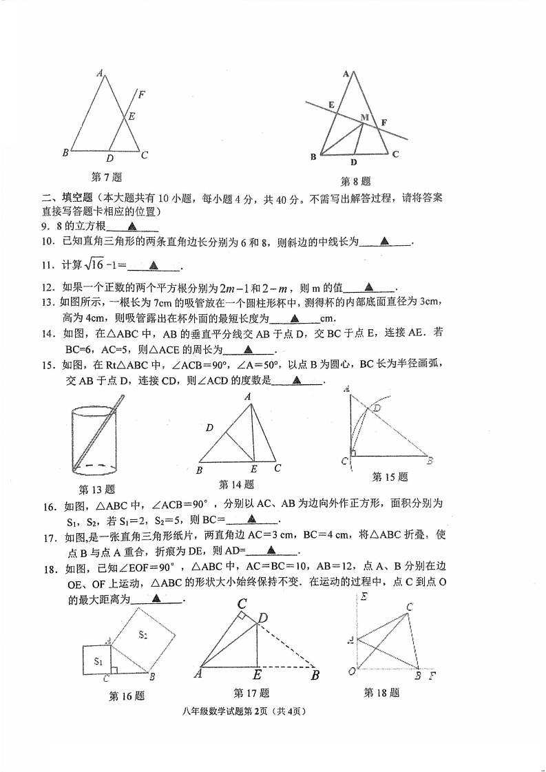 江苏省徐州市树人初级中学2020-2021学年八年级上学期期中考试数学试题第2页