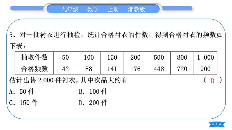 湘教版九年级数学上单元周周测(八)(5.1－5.2)习题课件第8页