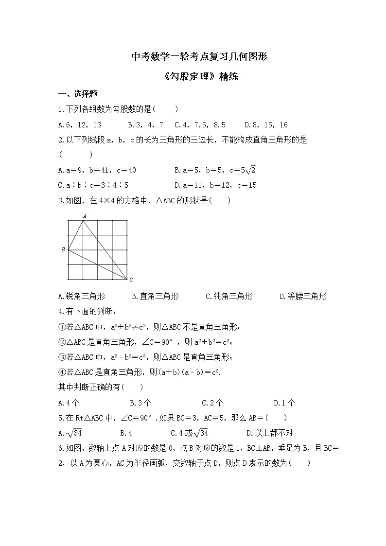 中考数学一轮考点复习几何图形《勾股定理》精练(原卷版)第1页