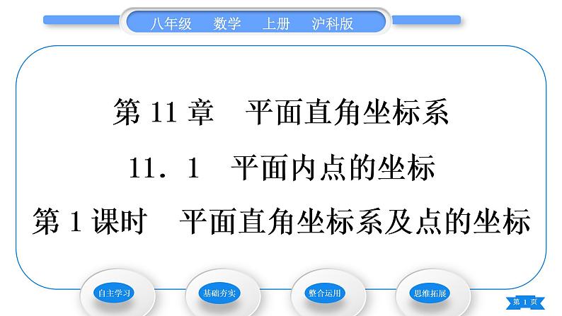 沪科版八年级数学上第11章平面直角坐标系11.1平面内点的坐标第1课时平面直角坐标系及点的坐标(习题课件)第1页