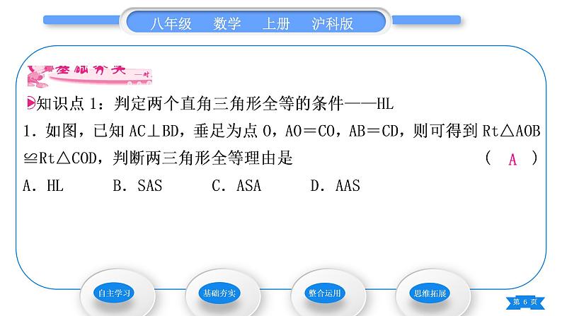 沪科版八年级数学上第14章全等三角形14.2三角形全等的判定14.2.5两个直角三角形全等的判定(习题课件)06