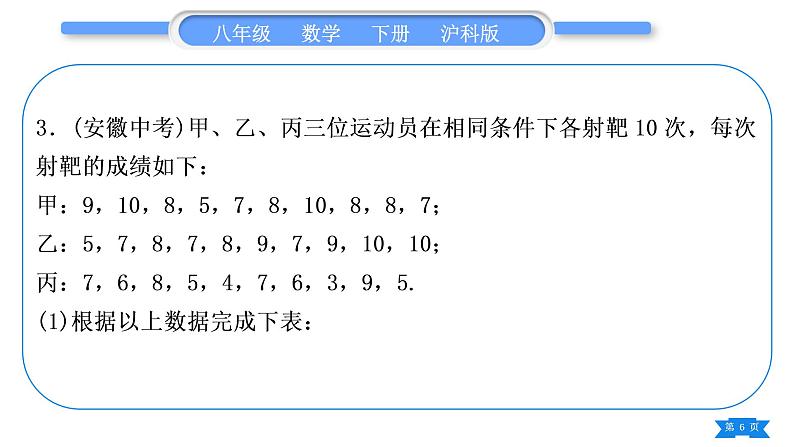 沪科版八年级数学下第20章数据的初步分析20.2数据的集中趋势与离散程度20.2.2数据的离散程度知能素养小专题(十二)各种统计量的综合应用习题课件第6页