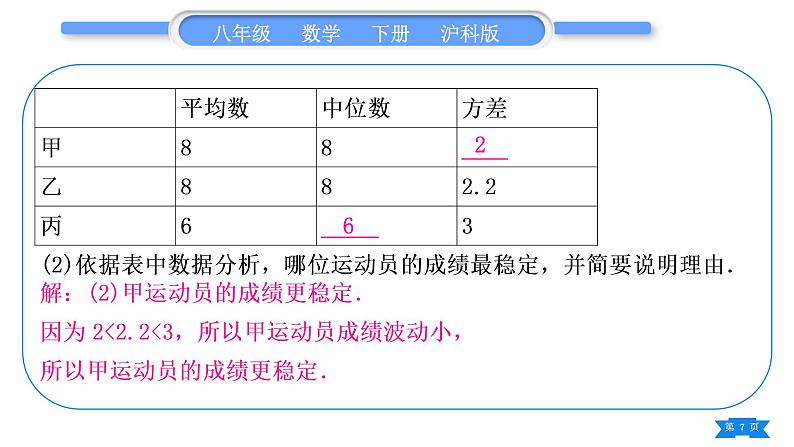 沪科版八年级数学下第20章数据的初步分析20.2数据的集中趋势与离散程度20.2.2数据的离散程度知能素养小专题(十二)各种统计量的综合应用习题课件第7页