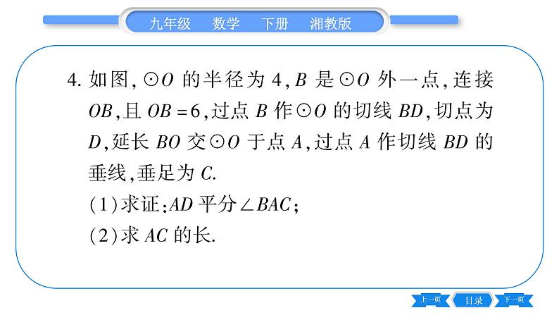 湘教版九年级数学下专项基本功训练(九)切线的性质及判定(一)习题课件05