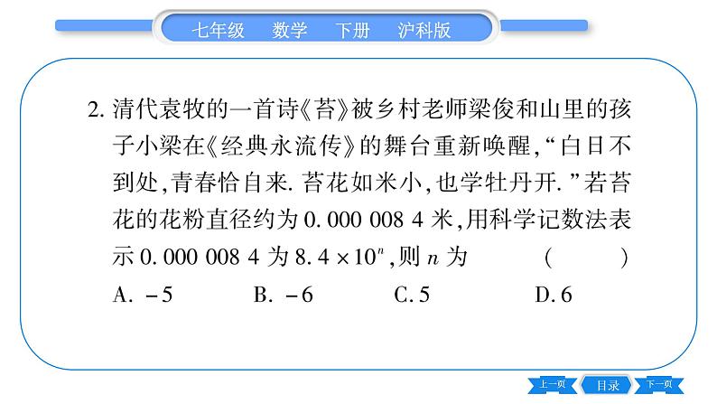 沪科版七年级数学下第8章整式乘法与因式分解8.1 幂的运算8.1.3 同底数幂的除法第3课时 科学记数法习题课件04