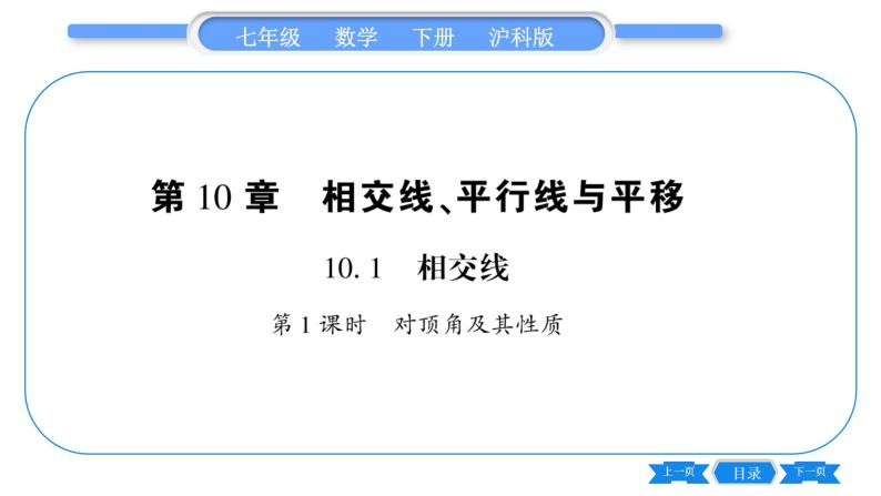 沪科版七年级数学下第10章相交线、平行线与平移10.1 相交线第1课时 对顶角及其性质习题课件01