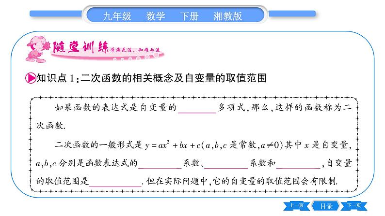 湘教版九年级数学下第1章 二次函数1.1二次函数习题课件05