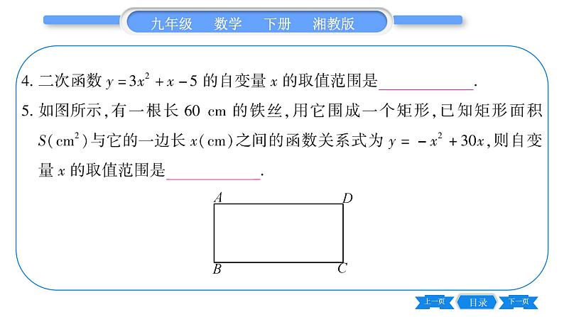 湘教版九年级数学下第1章 二次函数1.1二次函数习题课件08