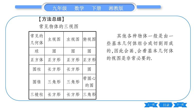 湘教版九年级数学下第3章投影与视图3.3三视图第1课时已知物体作三视图习题课件04