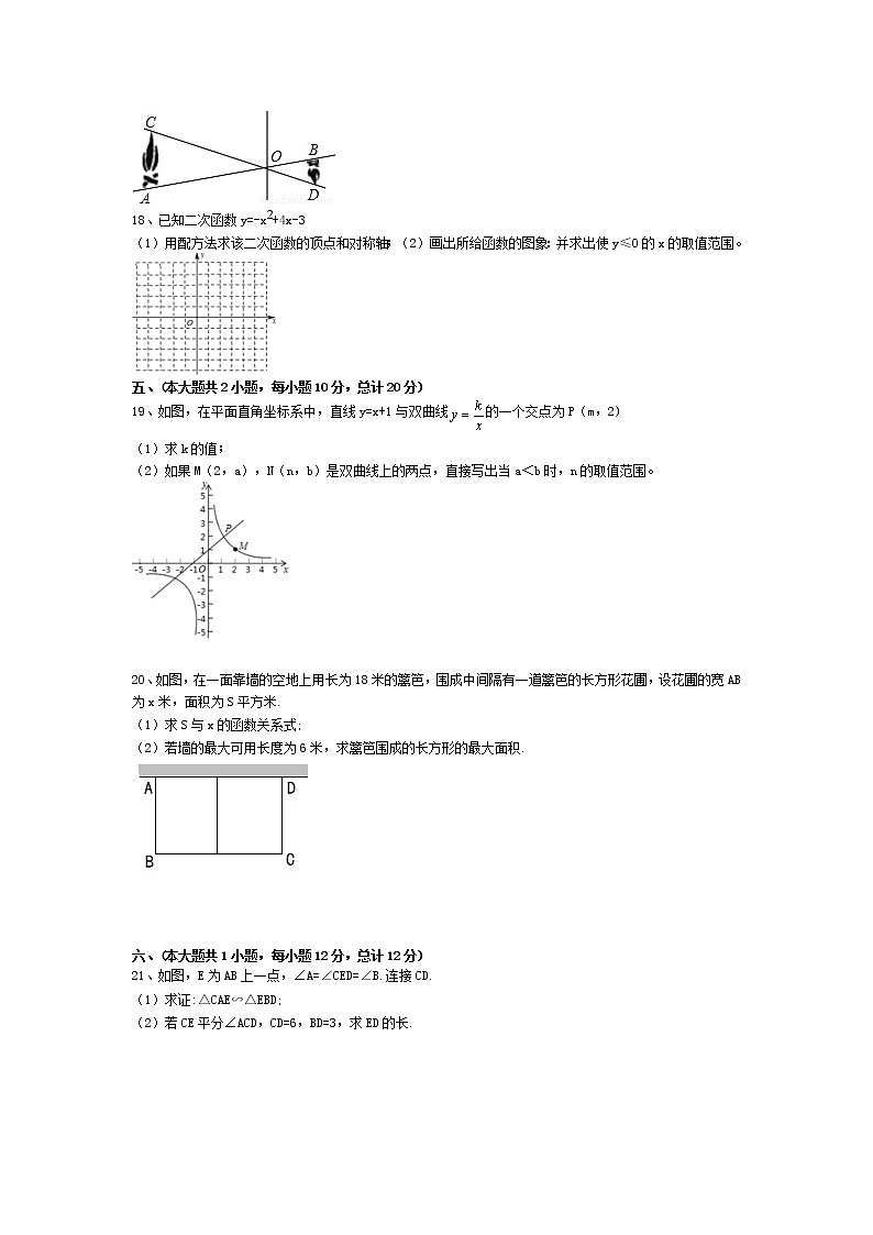 安徽省合肥市四十五中2022-2023学年九年级上学期期中考试数学试卷（含答案）第3页