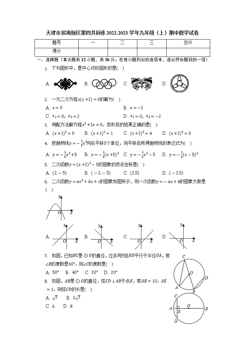 天津市滨海新区第四共同体2022-2023学年九年级上学期期中数学试卷（含答案）01