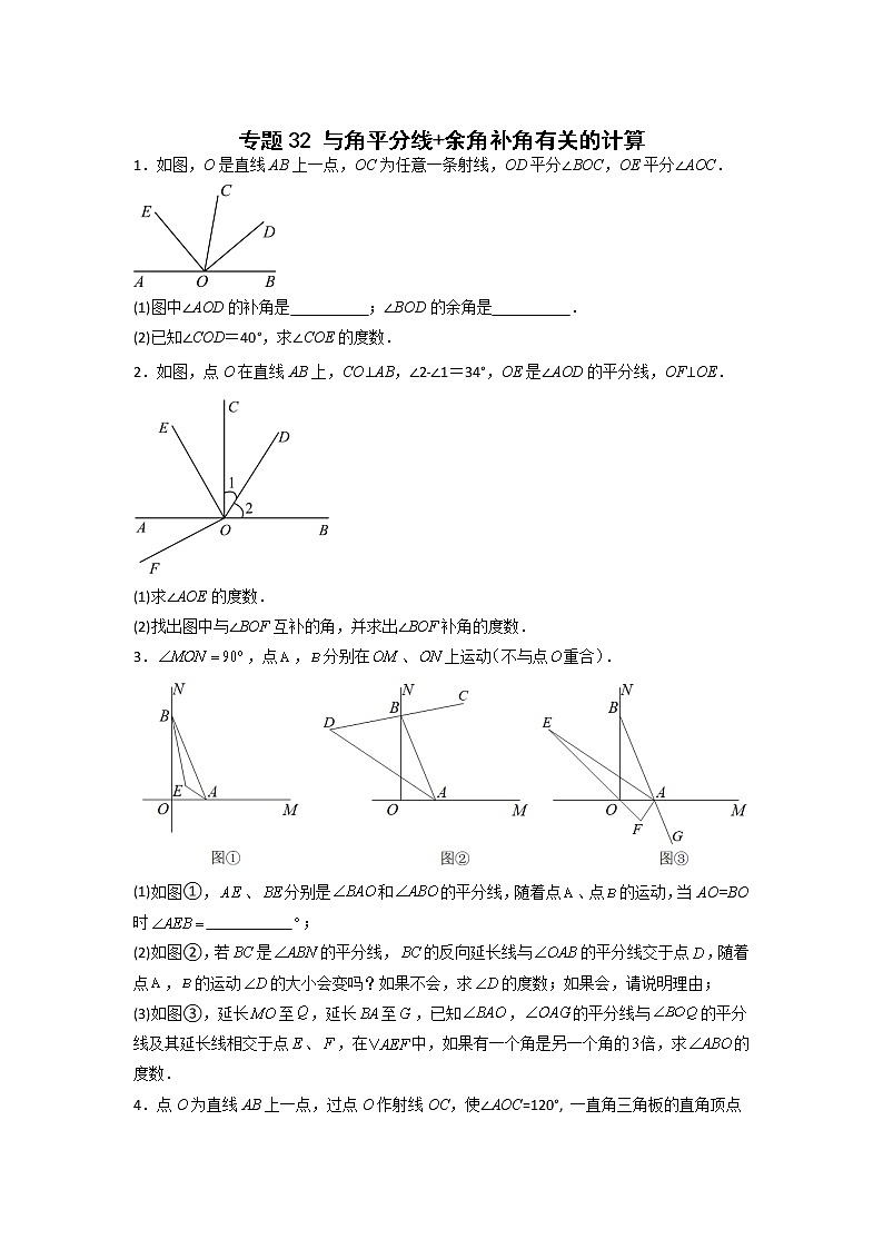 专题32 与角平分线+余角补角有关的计算（原卷版）第1页