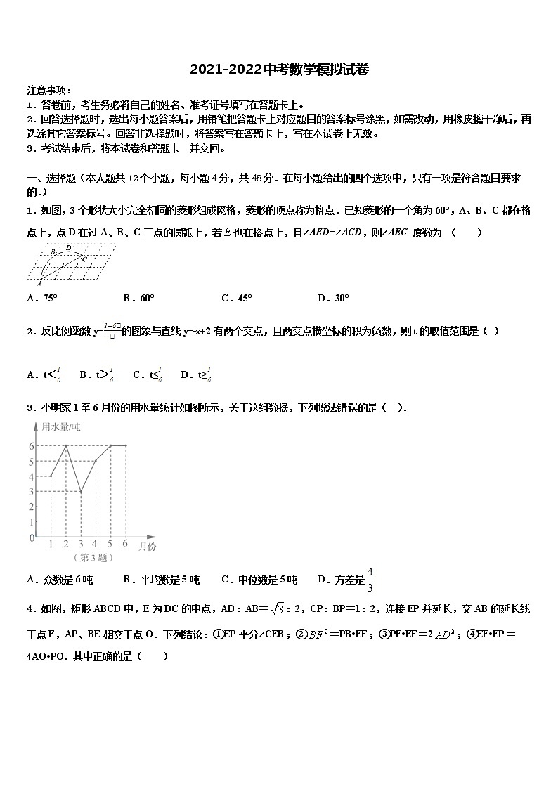云南省文山市达标名校2021-2022学年初中数学毕业考试模拟冲刺卷含解析01