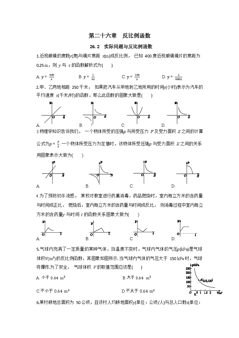 26. 2《实际问题与反比例函数》同步练习（含答案）01