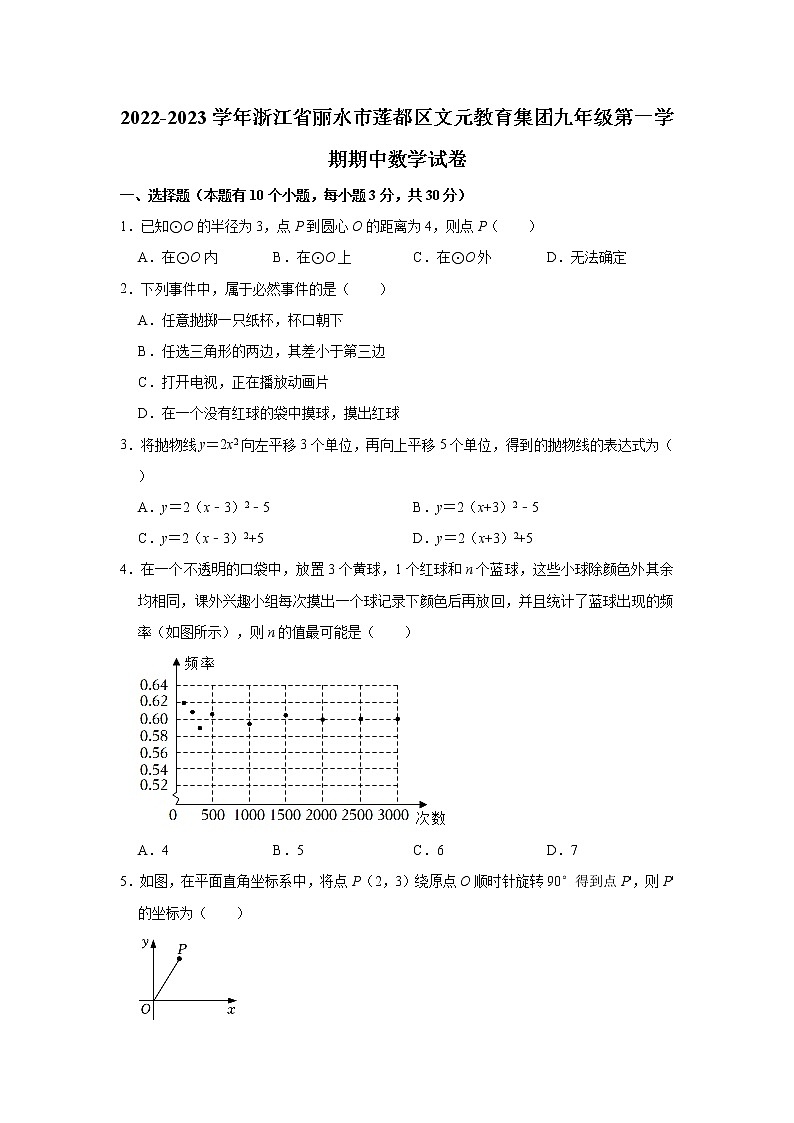 _浙江省丽水市莲都区文元教育集团2022-2023学年九年级上学期期中数学试卷 (含答案)第1页