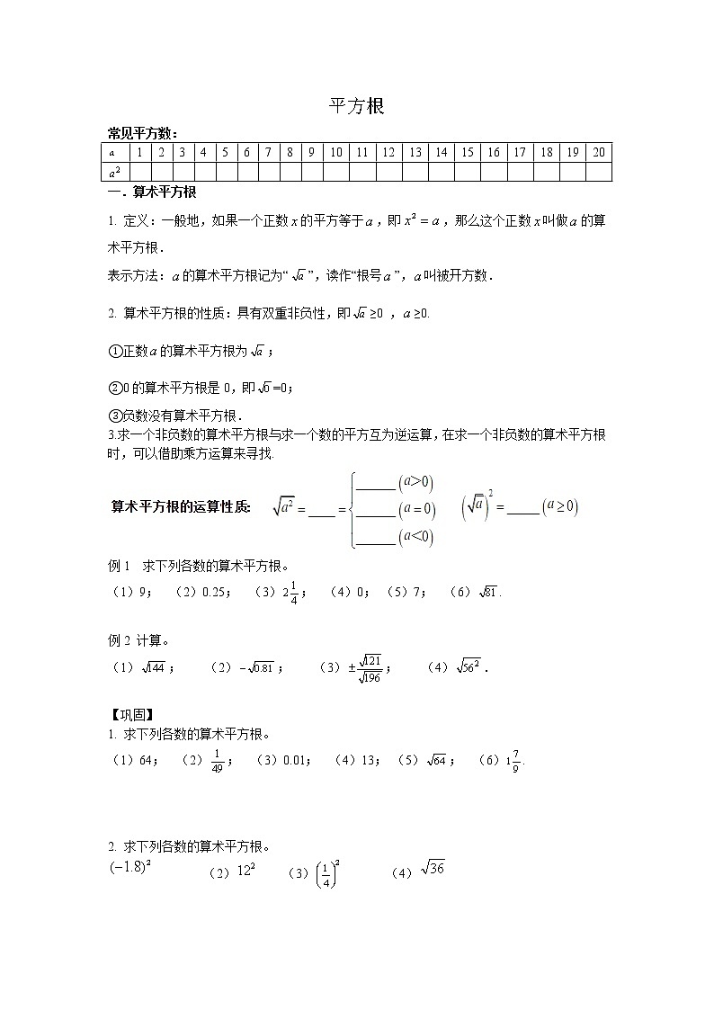 6.1 平方根 讲义 人教版七年级数学下册第1页