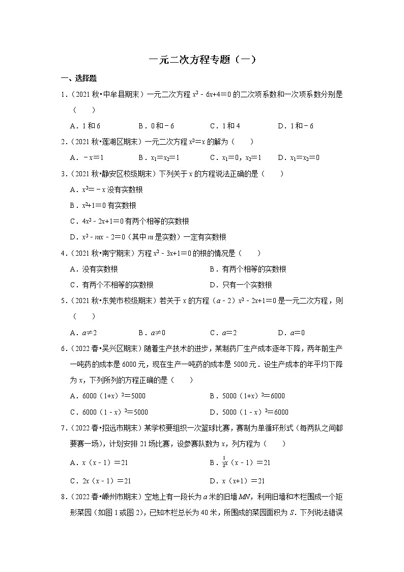 人教版 九上 一元二次方程专题训练（一）原卷+解析01