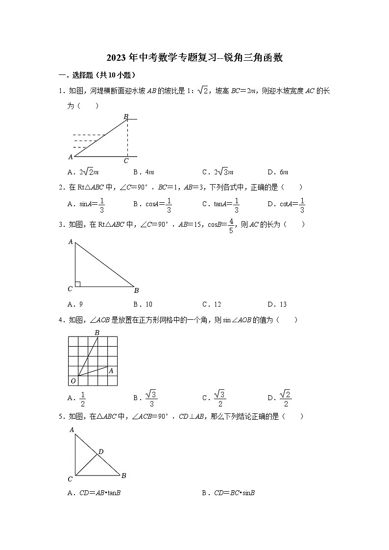 锐角三角函数 （试题）2023年中考数学专题复习 人教版第1页