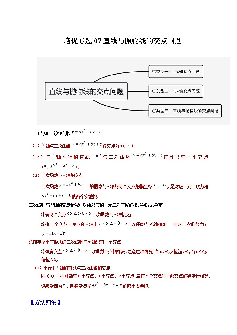 培优专题07 直线与抛物线的交点问题-原卷版第1页