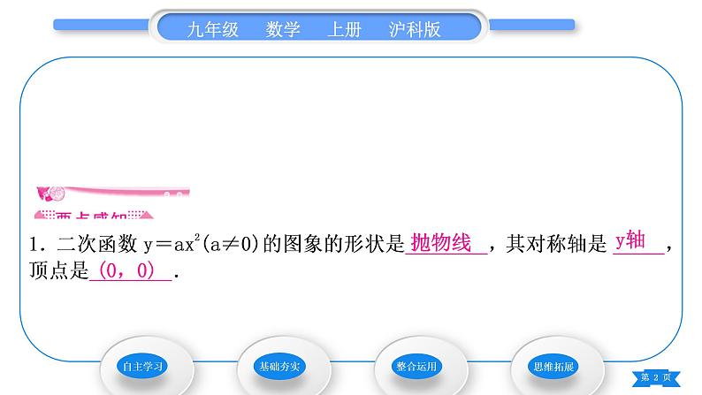 沪科版九年级数学上第21章二次函数与反比例函数21.2二次函数的图象和性质21.2.1二次函数y＝ax2的图象和性质习题课件02