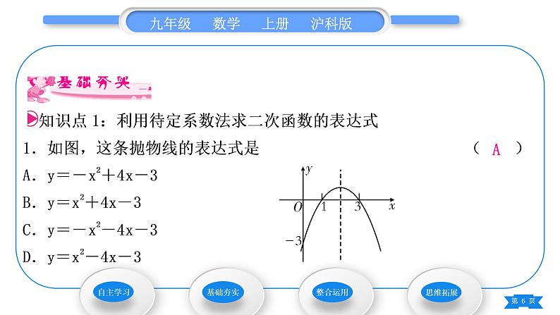 沪科版九年级数学上第21章二次函数与反比例函数21.2二次函数的图象和性质21.2.3二次函数表达式的确定习题课件06