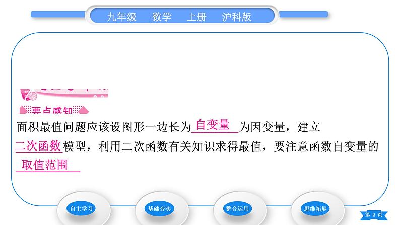 沪科版九年级数学上第21章二次函数与反比例函数21.4二次函数的应用第1课时二次函数在图形面积最值问题中的应用习题课件02