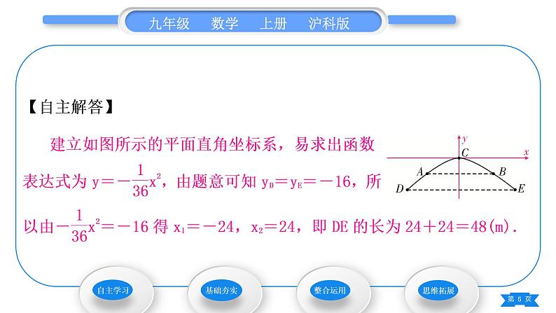 沪科版九年级数学上第21章二次函数与反比例函数21.4二次函数的应用第2课时二次函数在抛物线形建筑问题中的应用习题课件05