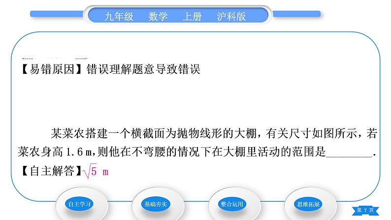 沪科版九年级数学上第21章二次函数与反比例函数21.4二次函数的应用第2课时二次函数在抛物线形建筑问题中的应用习题课件07