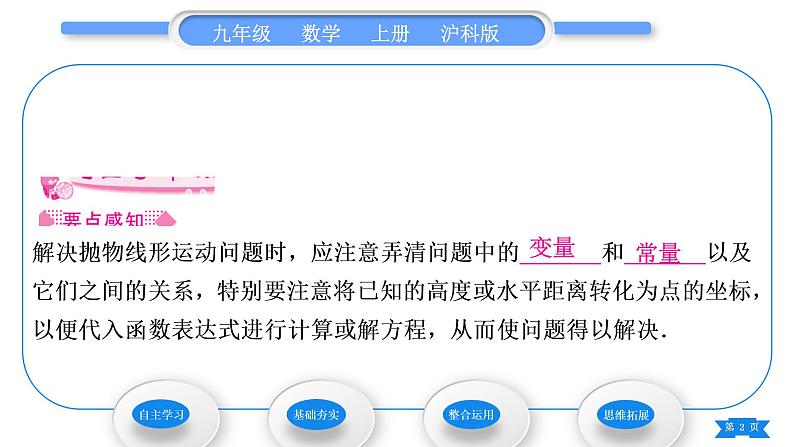 沪科版九年级数学上第21章二次函数与反比例函数21.4二次函数的应用第3课时二次函数在抛物线形运动及其他问题中的应用习题课件第2页