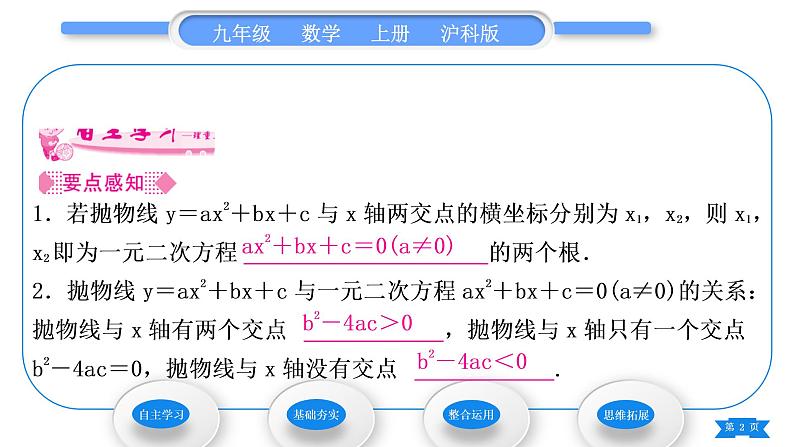 沪科版九年级数学上第21章二次函数与反比例函数21.3二次函数与一元二次方程习题课件第2页