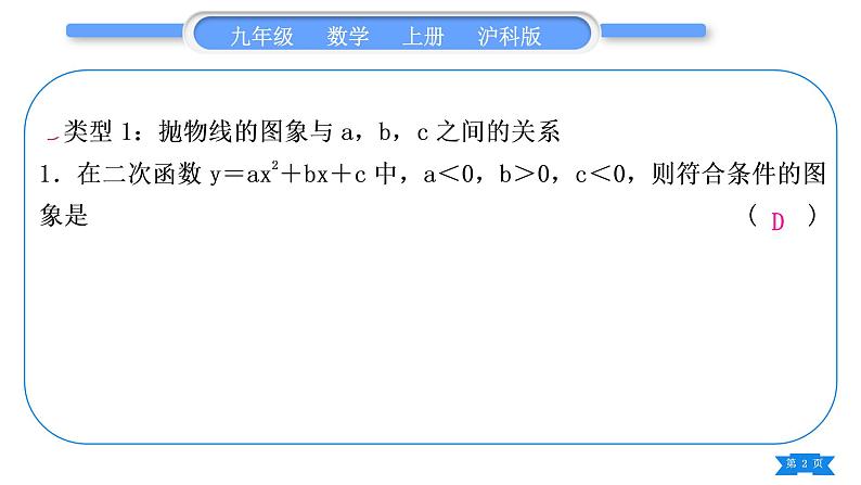 沪科版九年级数学上第21章二次函数与反比例函数知能素养小专题(一)二次函数图象信息题归类习题课件第2页