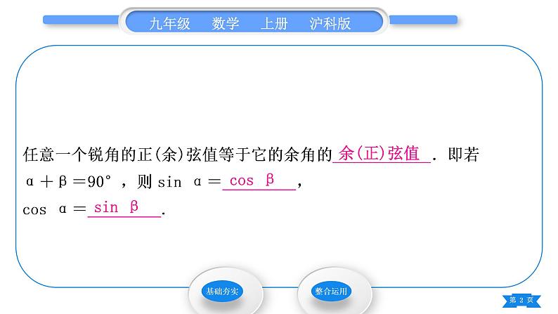 沪科版九年级数学上第23章解直角三角形23.1锐角的三角函数23.1.230°，45°，60°角的三角函数值第2课时互余两角的正、余弦值的关系习题课件02