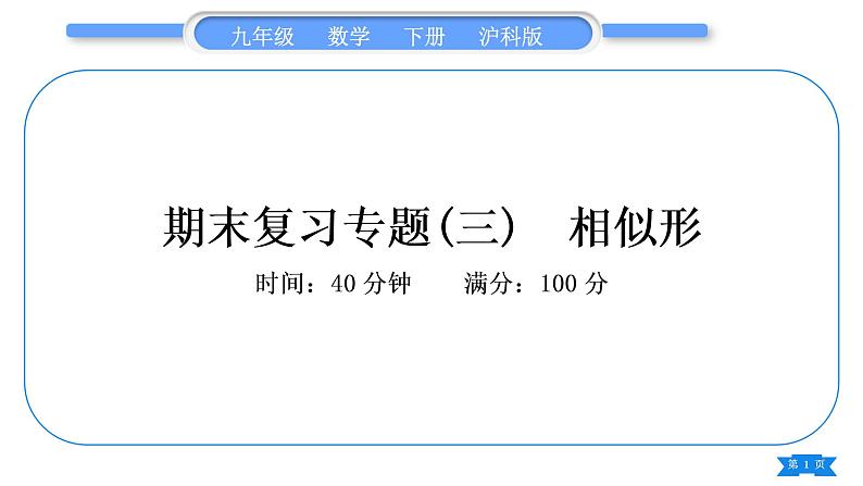 沪科版九年级数学下期末复习专题(三)相似形习题课件01