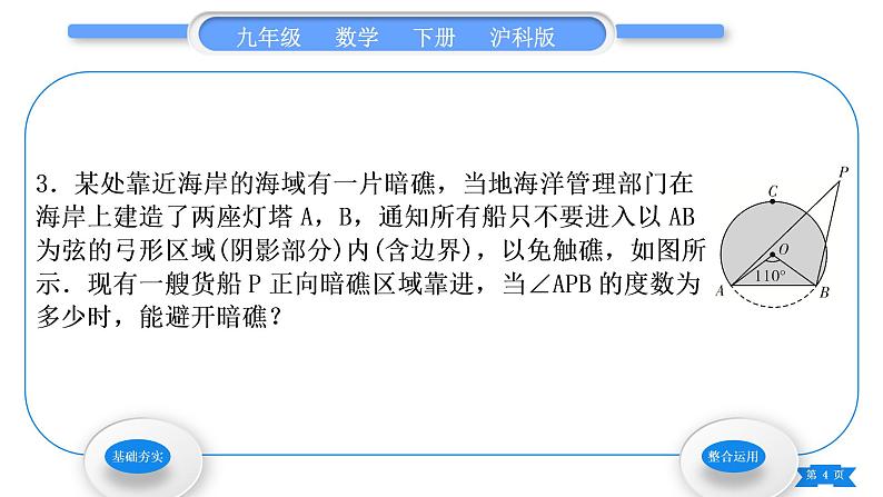 沪科版九年级数学下第24章圆24.8综合与实践进球线路与最佳射门角习题课件04