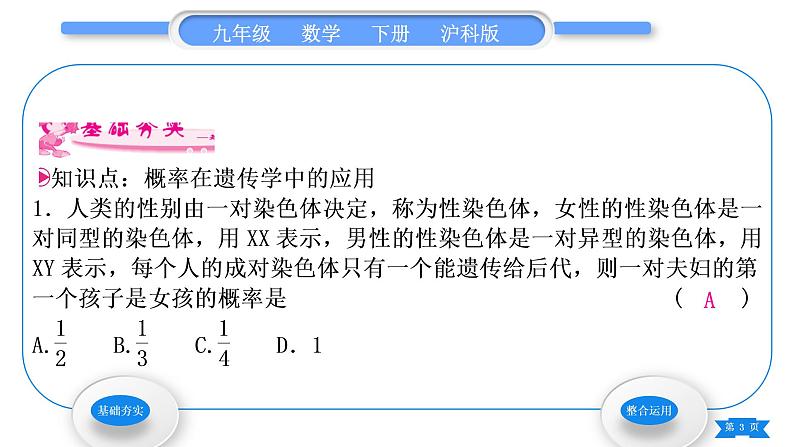 沪科版九年级数学下第26章概率初步26.4综合与实践概率在遗传学中的应用习题课件03