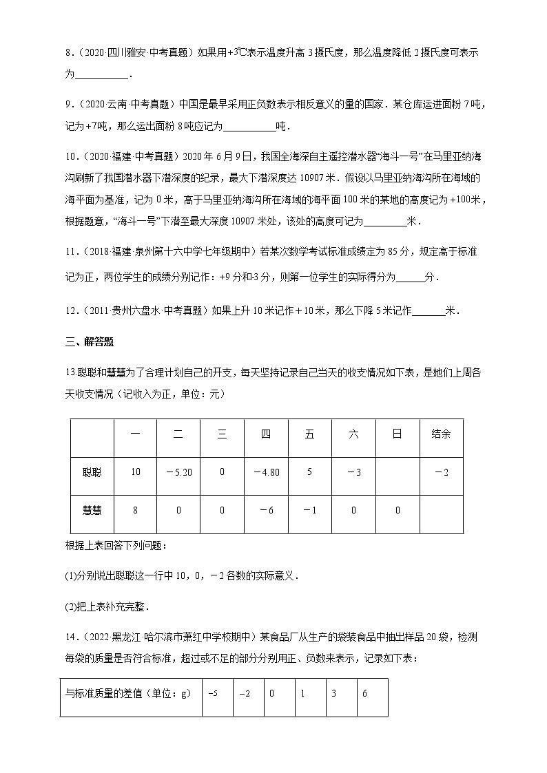 1.1正数和负数（练习）-七年级数学上册同步精品课堂（人教版）（原卷版）第2页