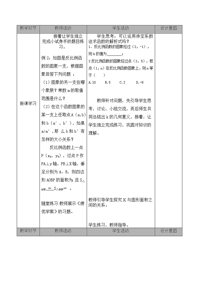 26.1.2反比例函数的图像和性质第二课时教案2021-2022学年人教版九年级数学下册第2页