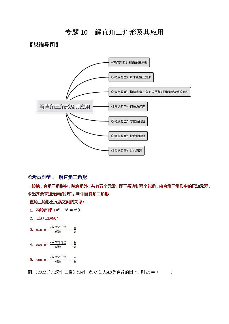 专题10 解直角三角形及其应用（热考题型）-原卷版第1页