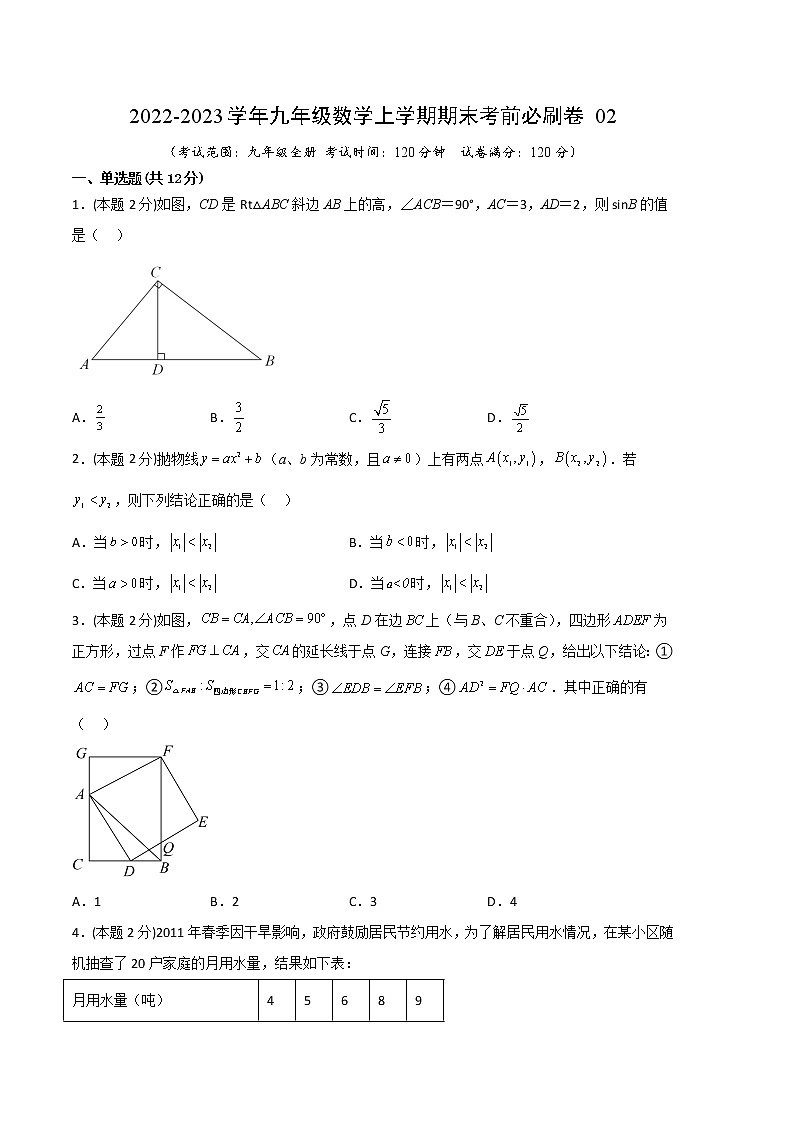 2022-2023学年九年级数学上学期期末考前必刷卷02第1页
