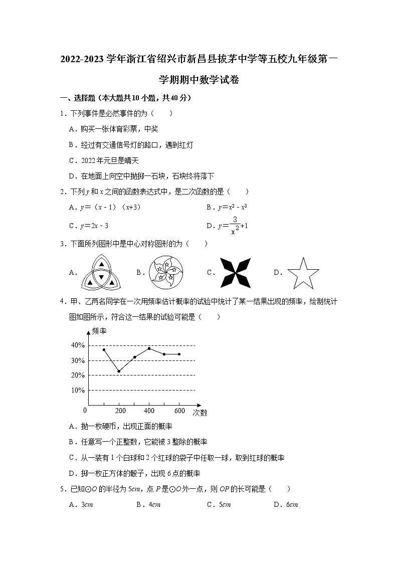 浙江省绍兴市新昌县拔茅中学等五校2022-2023学年九年级（上）期中数学试卷(解析版)01