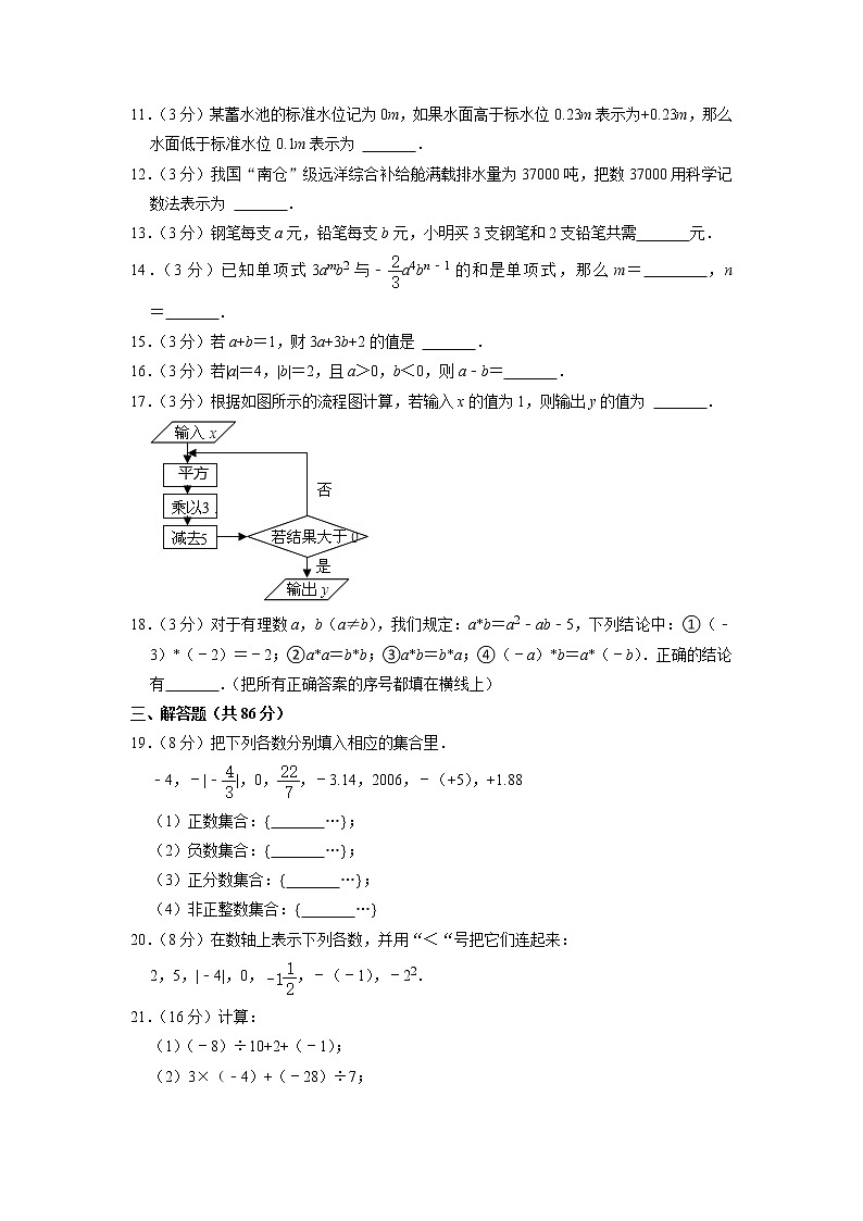 福建省福州市平潭第一中学2022-2023学年七年级上学期期中适应性练习数学试题（含答案）02