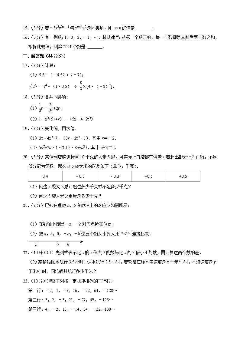 2021-2022学年湖北省武汉市蔡甸区七年级（上）期中数学试卷第2页